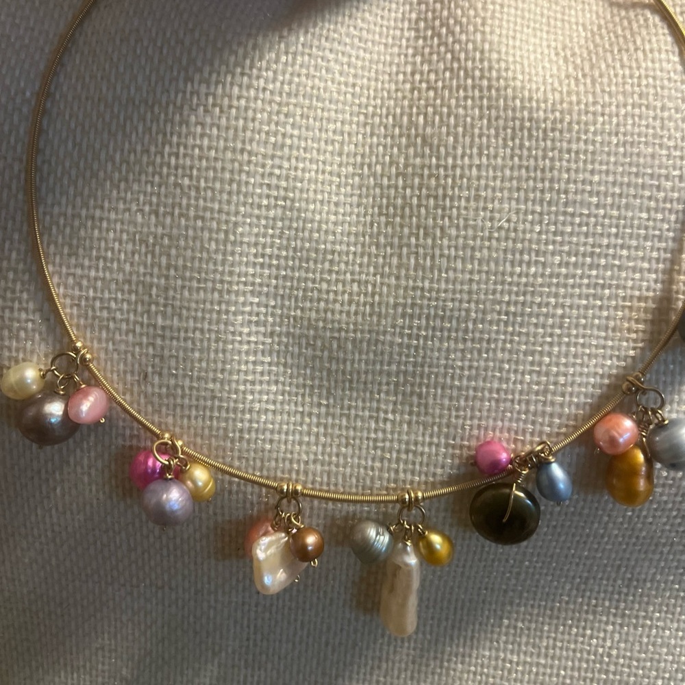 Handmade by Me Women’s Gold Multicolor Pearls 18 K wire Necklace Choker